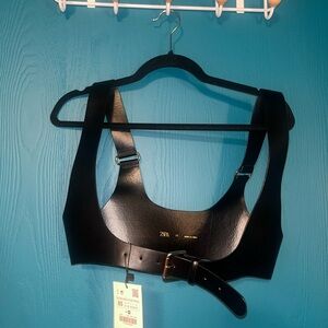 Zara Black Leather Harness Bra